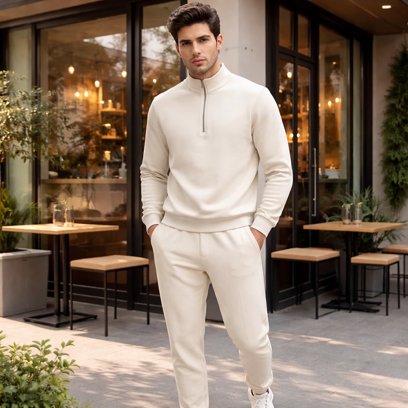 ست مردانه نیم زیپ و شلوار جاگر مدل Behshad-کرم